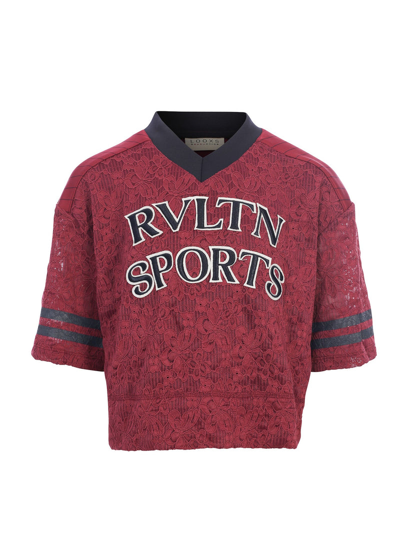 Meisjes Lace Tee van LOOXS 10sixteen in de kleur Ruby red in maat 170-176.