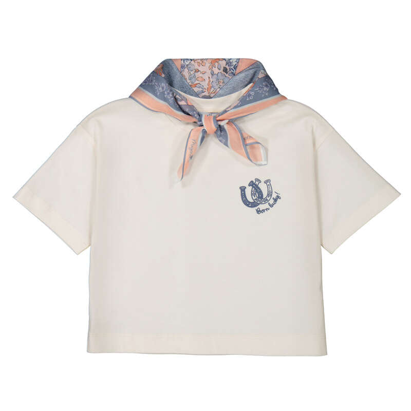 Meisjes S/s t-shirt                   van Mayoral in de kleur Sky bone   in maat 128.