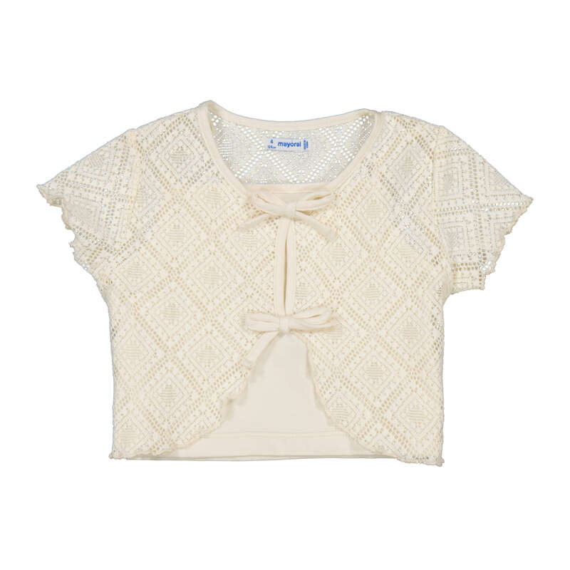 Meisjes 2 pc crochet t shirt set      van Mayoral in de kleur Chickpea   in maat 128.