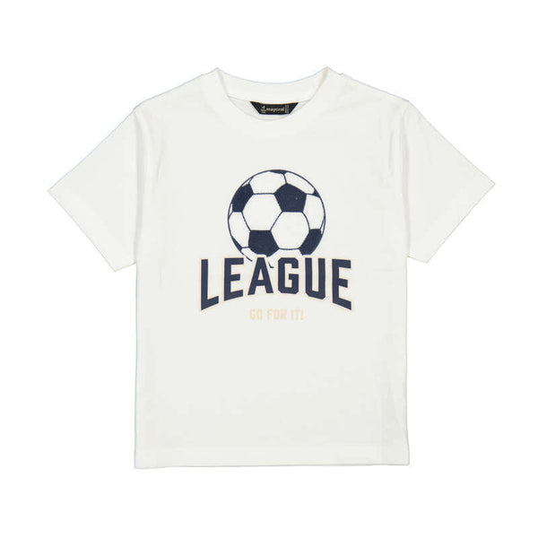 Jongens Shirt "league" applique       van Mayoral in de kleur Cream      in maat 128.
