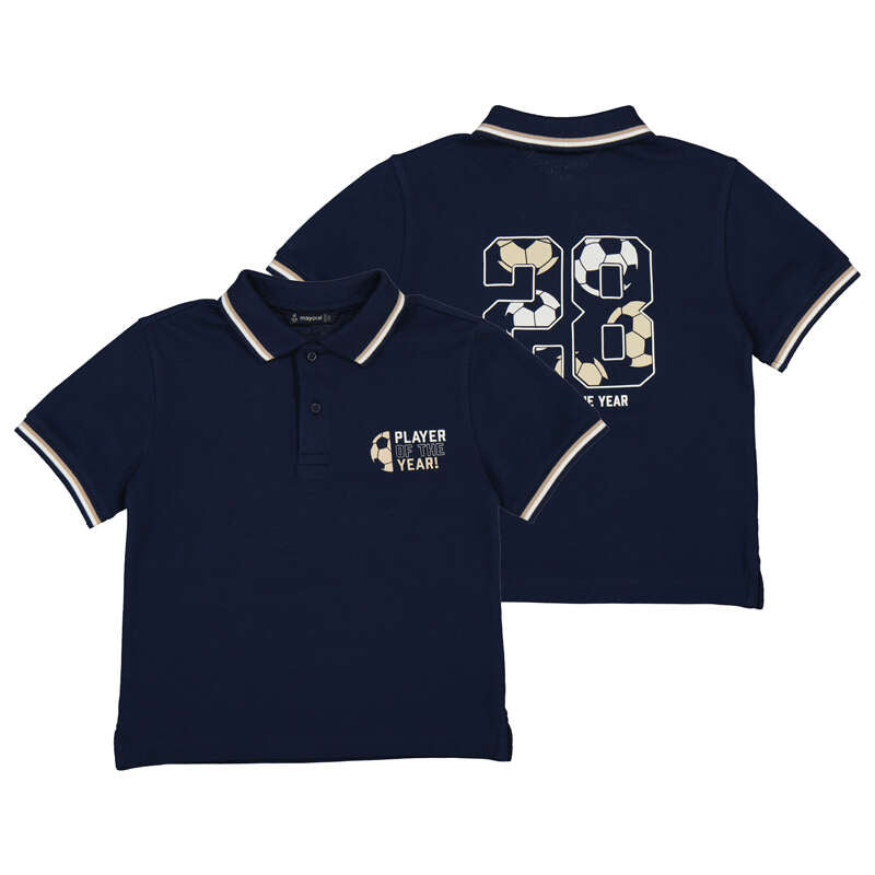 Jongens S/s printed polo              van Mayoral in de kleur Navy       in maat 128.