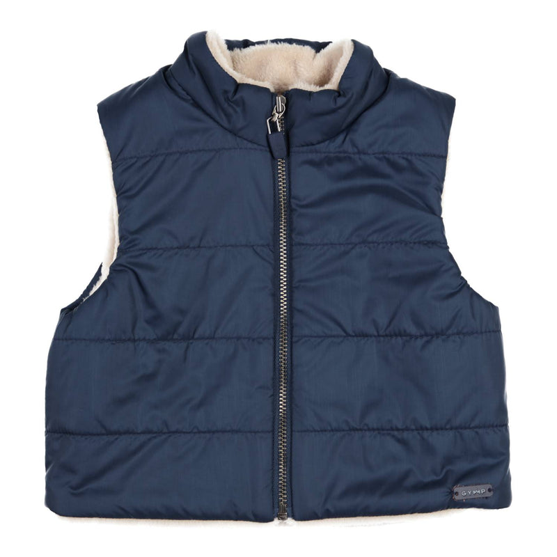 Jongens Gilet Sumi van Gymp in de kleur Navy - Beige in maat 92.