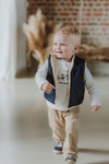Jongens Gilet Sumi van Gymp in de kleur Navy - Beige in maat 92.