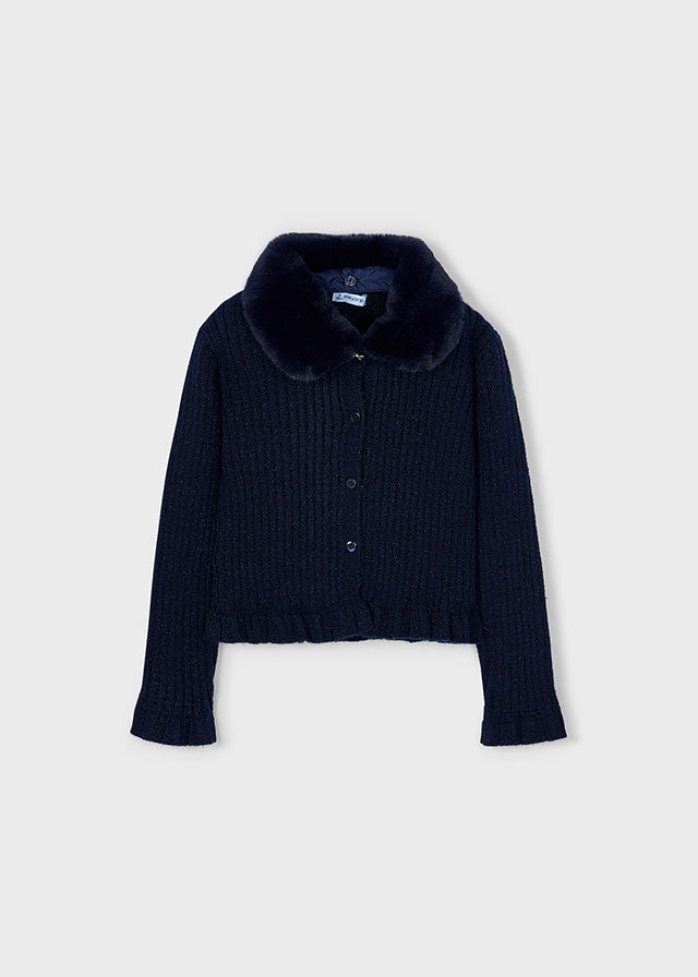 Mayoral Faux fur collar cardigan