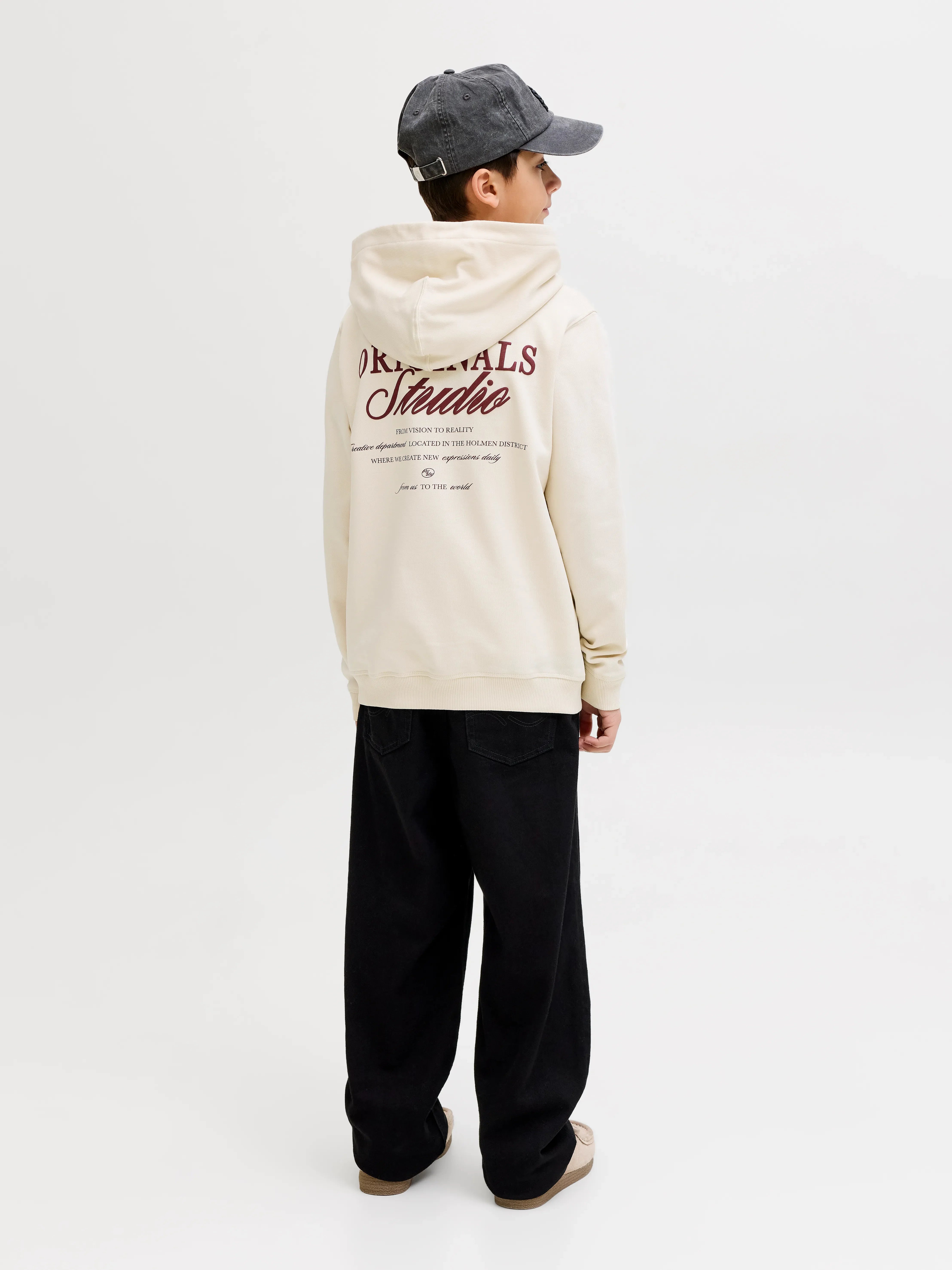 Jongens JORNORREBRO TYPO BACK SWEAT HOOD SN JNR van Jack & Jones Junior in de kleur Antique White  in maat 176.