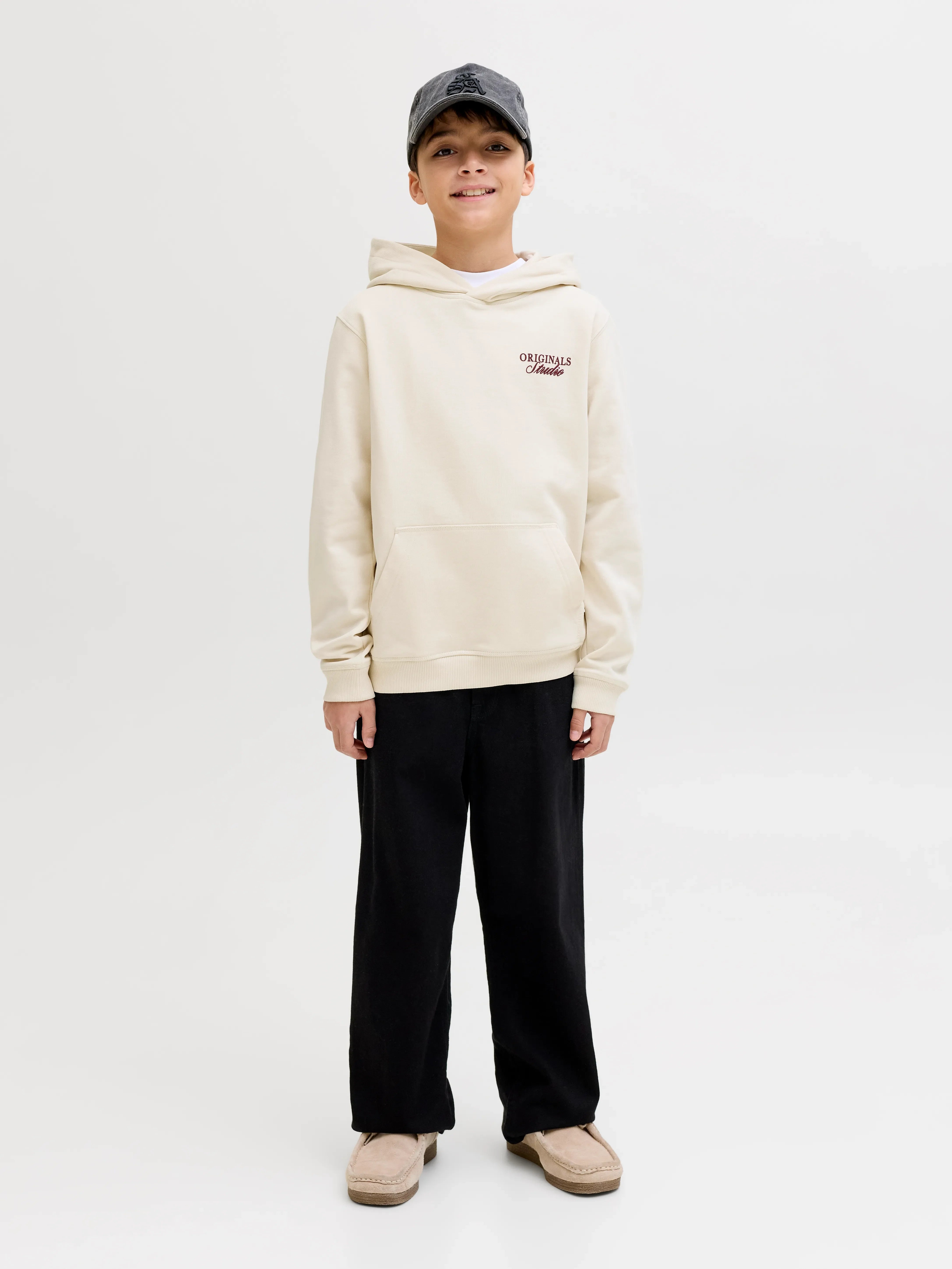 Jongens JORNORREBRO TYPO BACK SWEAT HOOD SN JNR van Jack & Jones Junior in de kleur Antique White  in maat 176.