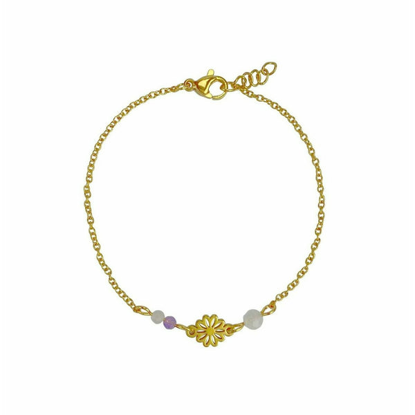 Armbandje Edelsteentjes & Bloemetje - Goud