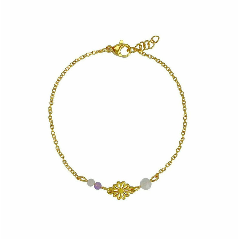 Armbandje Edelsteentjes & Bloemetje - Goud