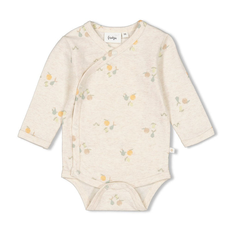 s Wikkelromper AOP - Picnic Party van Feetje in de kleur Offwhite melange in maat 62.