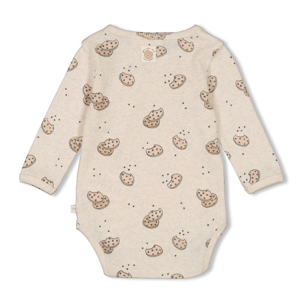 s Wikkelromper AOP rib - Cute Cookie van Feetje in de kleur Offwhite melange in maat 62.