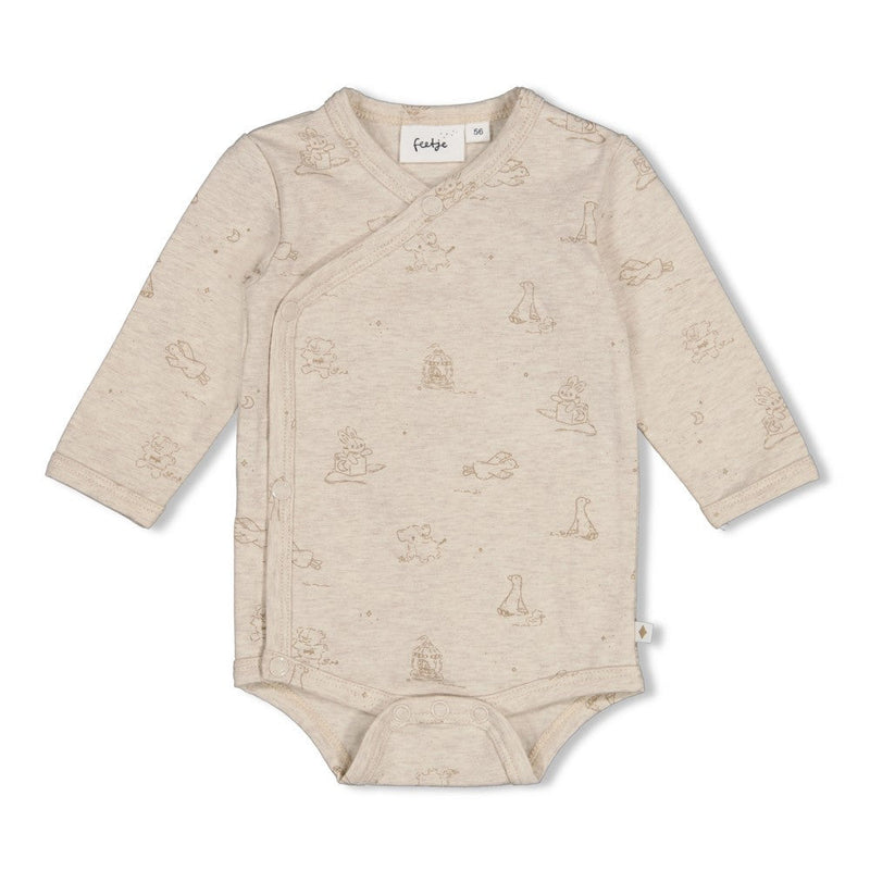 Unisexs Wikkelromper AOP - The Cuddle Company van Feetje in de kleur Taupe melange in maat 62.