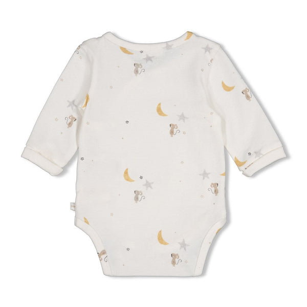 Unisexs Wikkelromper AOP - Over the Moon for You van Feetje in de kleur Offwhite in maat 62.