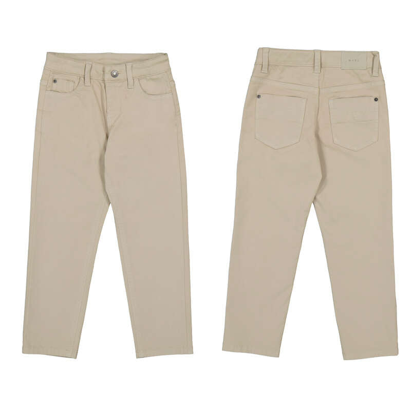 Jongens Basic twill trousers          van Mayoral in de kleur Stone      in maat 128.