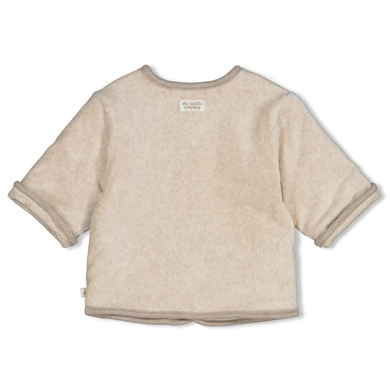 Unisexs Omkeerbaar jasje velours rib - The Cuddle Company van Feetje in de kleur Taupe melange in maat 62.