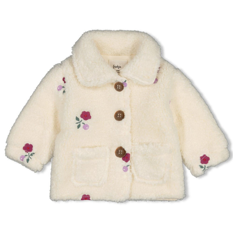 Meisjes Teddy jasje met borduursels - Afternoon Tea van Feetje in de kleur Creme in maat 86.