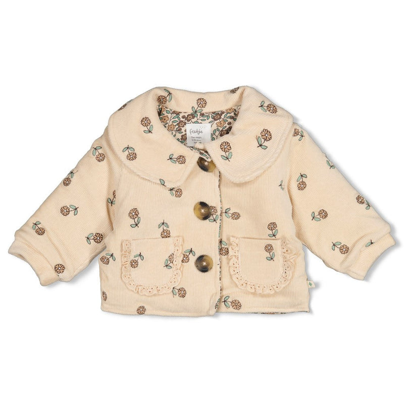 Meisjes Jasje velours rib met borduursels - Lucky Bloombird van Feetje in de kleur Offwhite in maat 92.