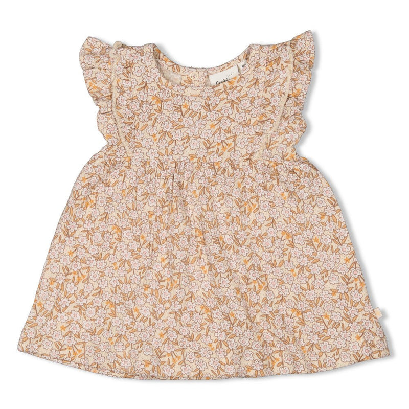 s Jurk ruches AOP - Flower Field van Feetje in de kleur Creme in maat 86.