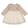 Meisjes Jurk met geborduurd tule - Dress to Impress van Feetje in de kleur Taupe melange in maat 92.