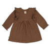 Meisjes Jurk pointelle rib AOP -  Lucky Bloombird van Feetje in de kleur Bruin in maat 92.