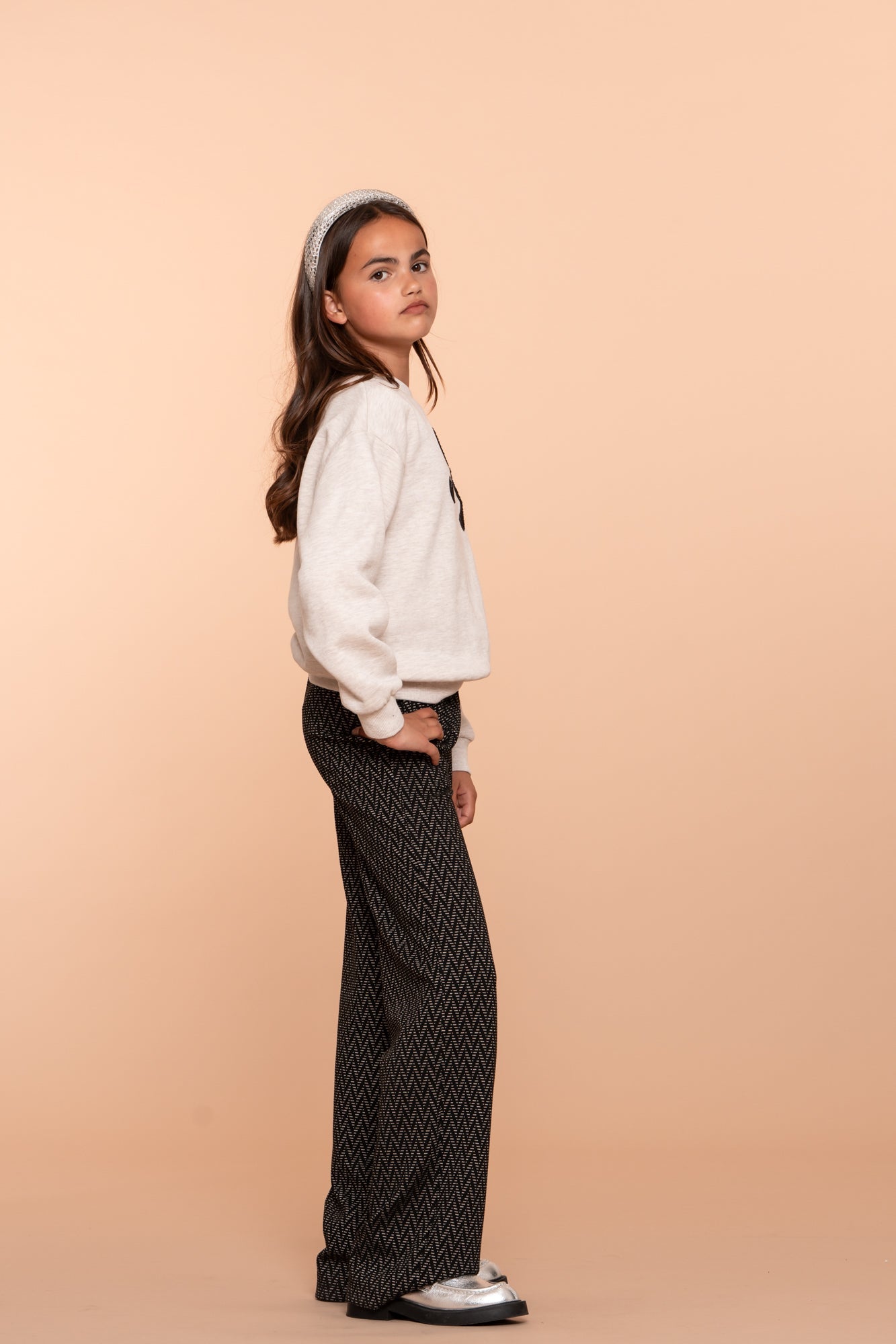 Meisjes Pants jacquard wide leg van Geisha in de kleur Black/off-white in maat 176.