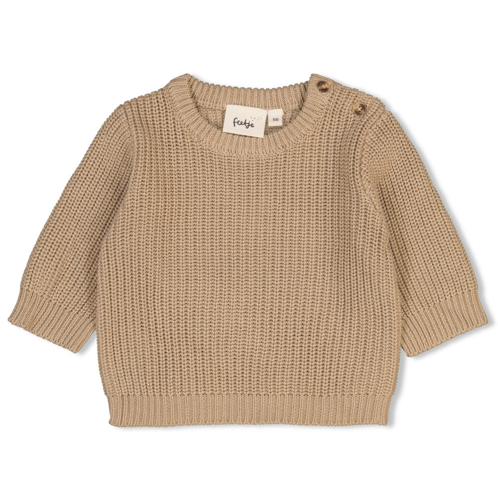 Unisexs Sweater gebreid - The Magic is in You van Feetje in de kleur Taupe in maat 86.