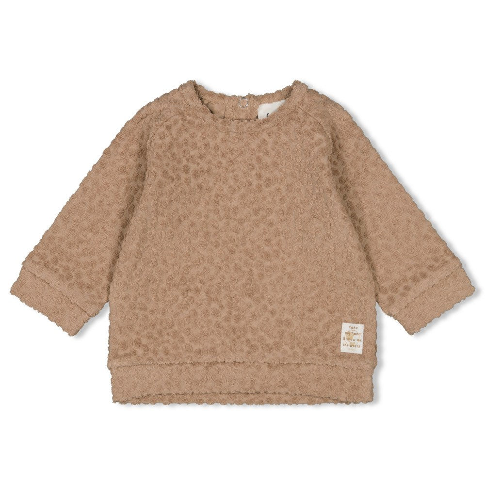 Unisexs Sweater - Welcome Wild One van Feetje in de kleur Hazelnoot in maat 62.