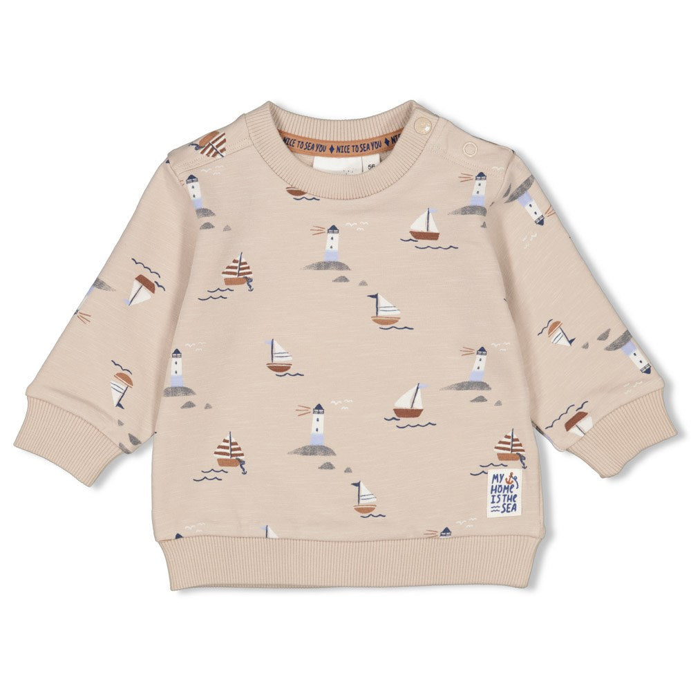 Jongens Sweater AOP - Let's Sail van Feetje in de kleur Zand in maat 86.