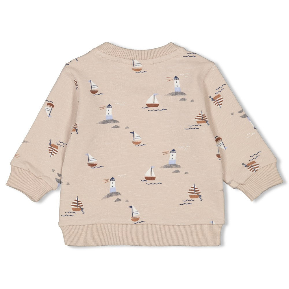 Jongens Sweater AOP - Let's Sail van Feetje in de kleur Zand in maat 86.
