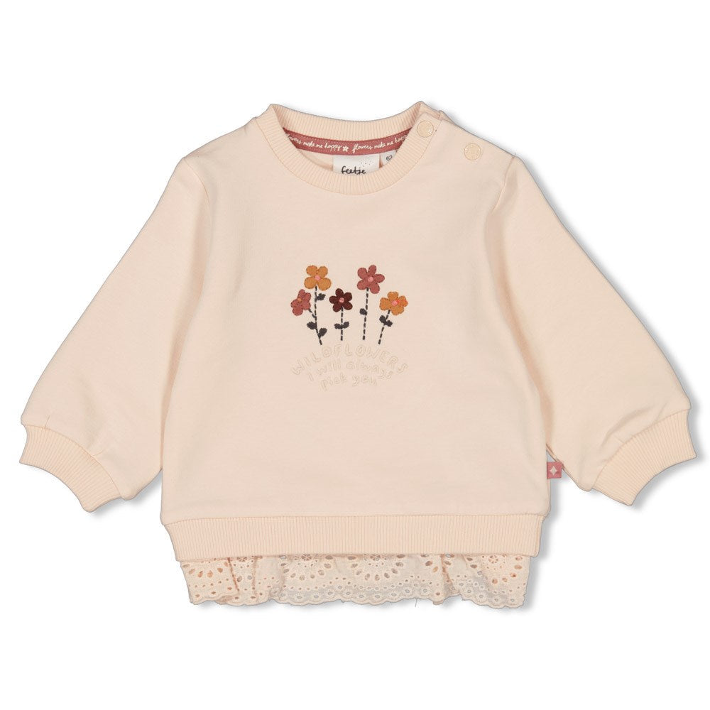 Meisjes Sweater - Wild Flowers van Feetje in de kleur Offwhite in maat 86.