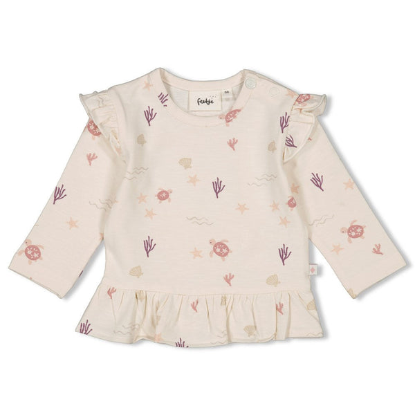 s Longsleeve ruches AOP - Starfish Wishes van Feetje in de kleur Offwhite in maat 86.
