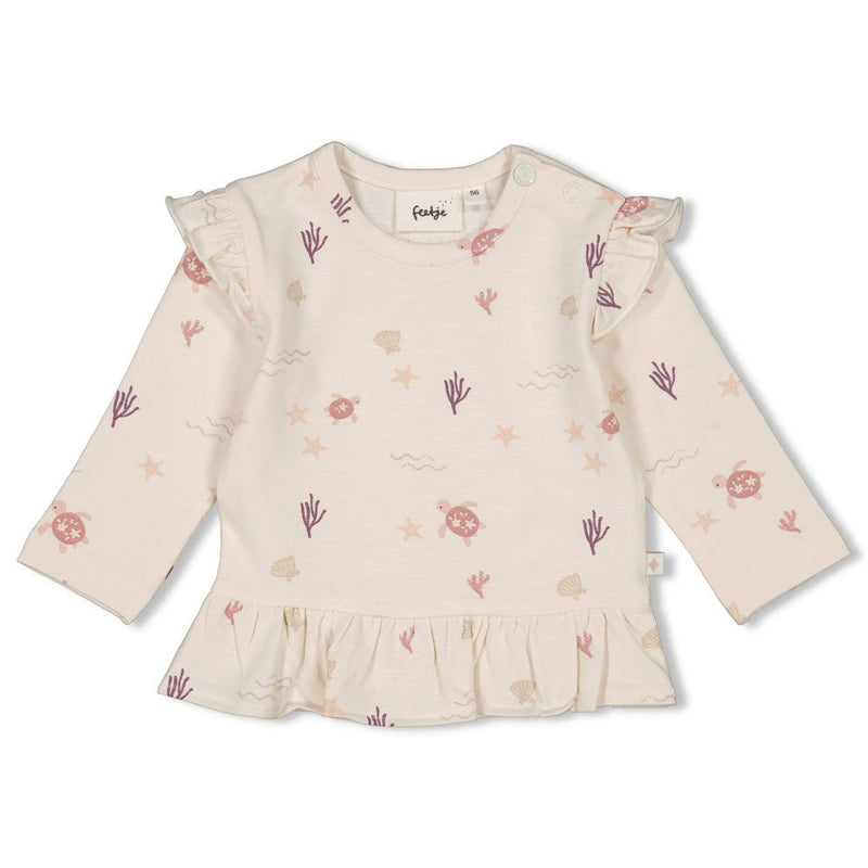 s Longsleeve ruches AOP - Starfish Wishes van Feetje in de kleur Offwhite in maat 86.