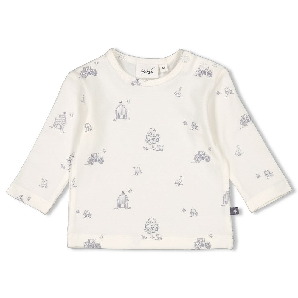 s Longsleeve AOP - Farm Life van Feetje in de kleur Offwhite in maat 62.