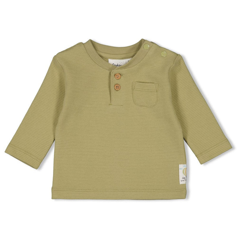 s Longsleeve rib - Mini Adventurer van Feetje in de kleur Olijf in maat 86.