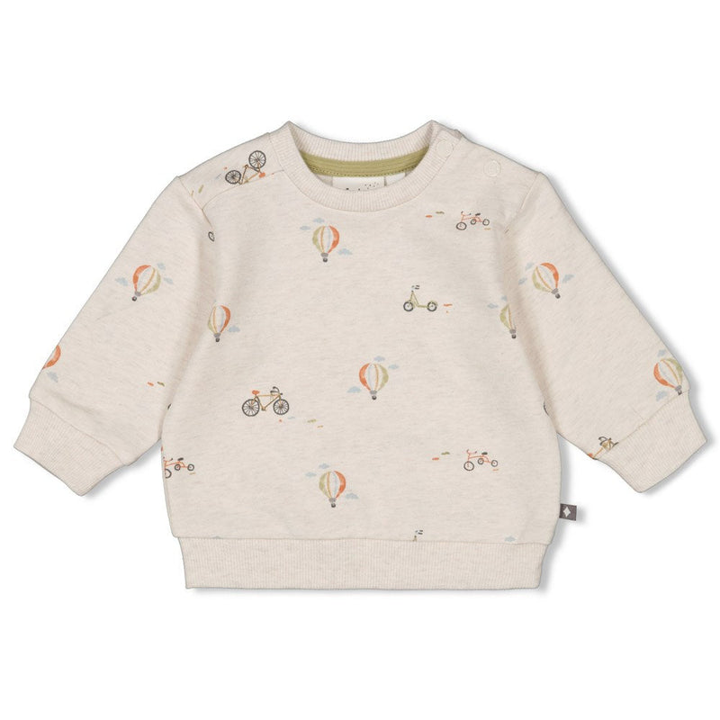s Sweater AOP - Mini Adventurer van Feetje in de kleur Offwhite melange in maat 86.