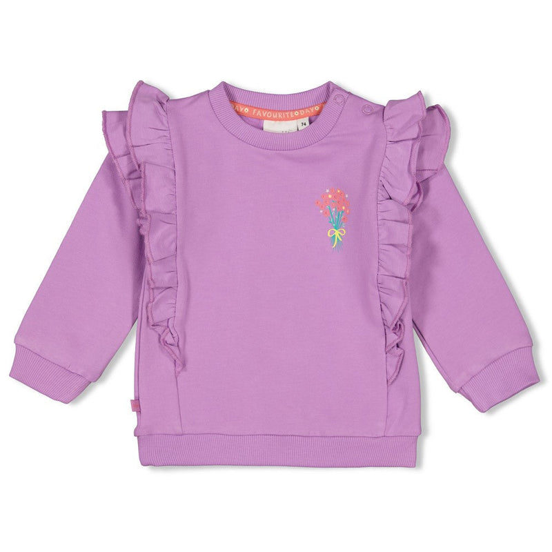 s Sweater ruches - Picknick Perfect van Feetje in de kleur Lila in maat 86.