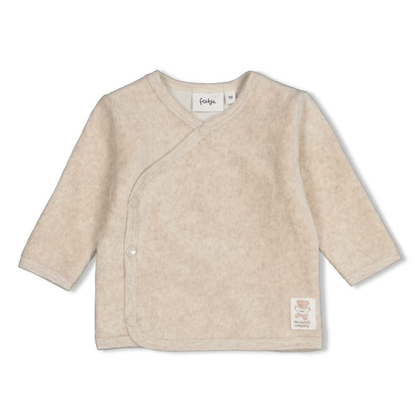 Unisexs Overslagshirt velours rib - The Cuddle Company van Feetje in de kleur Taupe melange in maat 62.