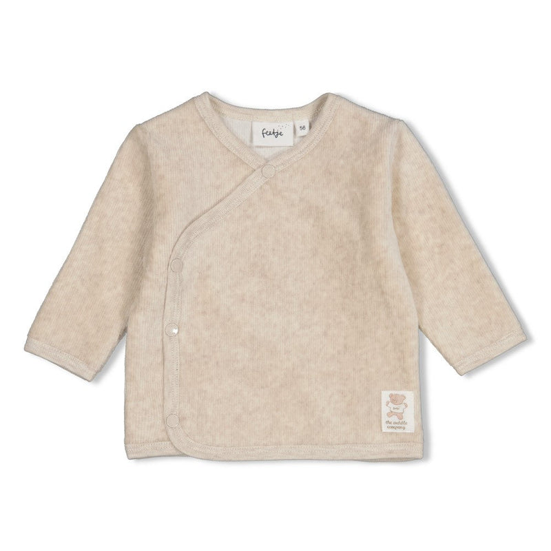 Unisexs Overslagshirt velours rib - The Cuddle Company van Feetje in de kleur Taupe melange in maat 62.