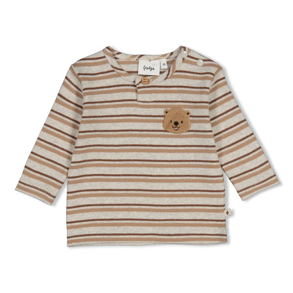 Jongens Longsleeve rib met streep - Tiny Timber Tales van Feetje in de kleur Grijs melange in maat 86.