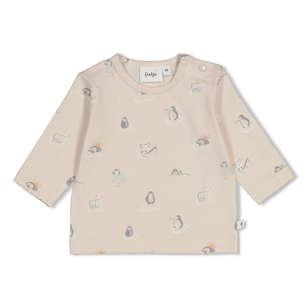 Jongens Longsleeve AOP - Penguin Cuddles van Feetje in de kleur Zand in maat 62.