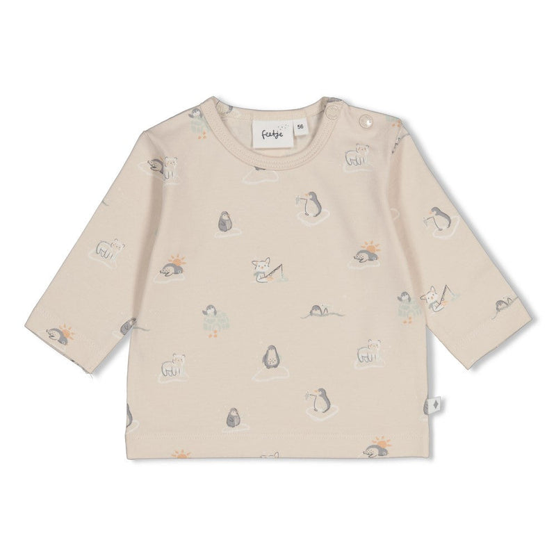 Jongens Longsleeve AOP - Penguin Cuddles van Feetje in de kleur Zand in maat 62.