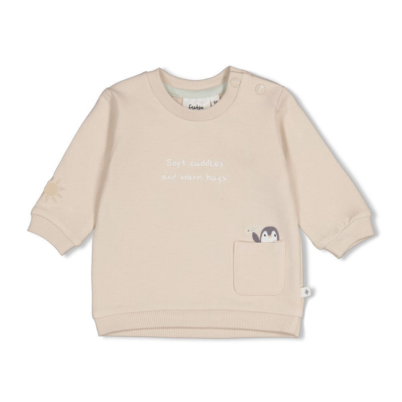 Jongens Sweater - Penguin Cuddles van Feetje in de kleur Zand in maat 62.