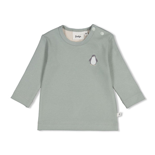 Jongens Longsleeve rib - Penguin Cuddles van Feetje in de kleur Zeegroen in maat 62.