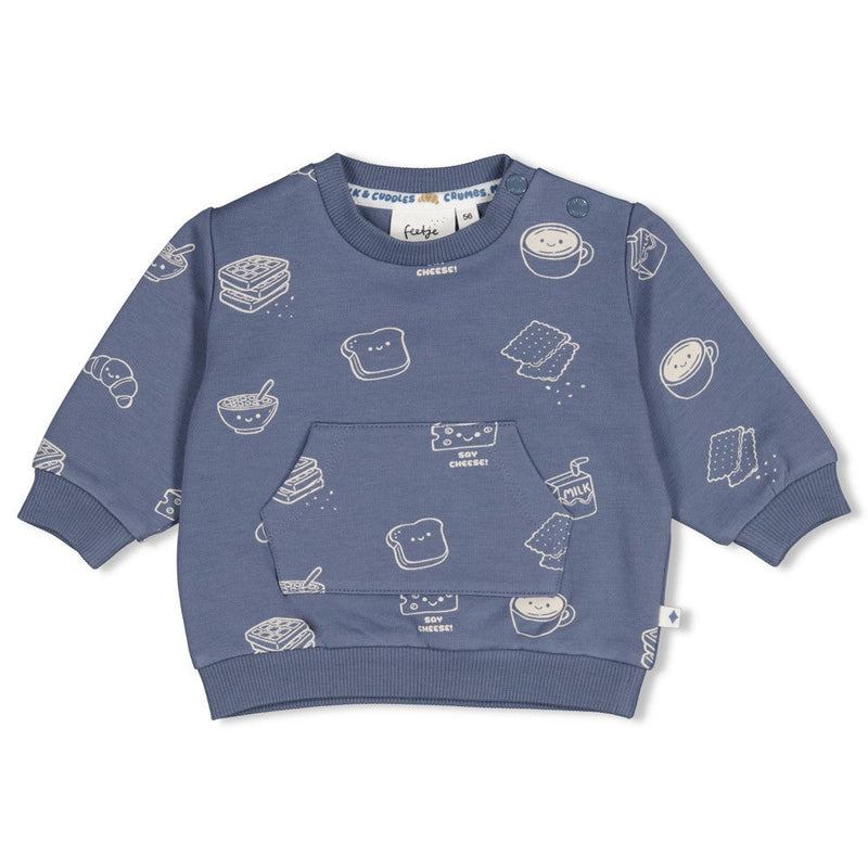 Jongens Sweater AOP - Breakfast Buddy van Feetje in de kleur Blauw in maat 62.