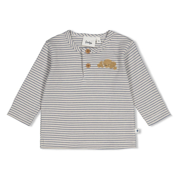Jongens Longsleeve rib met streep - Breakfast Buddy van Feetje in de kleur Blauw in maat 62.