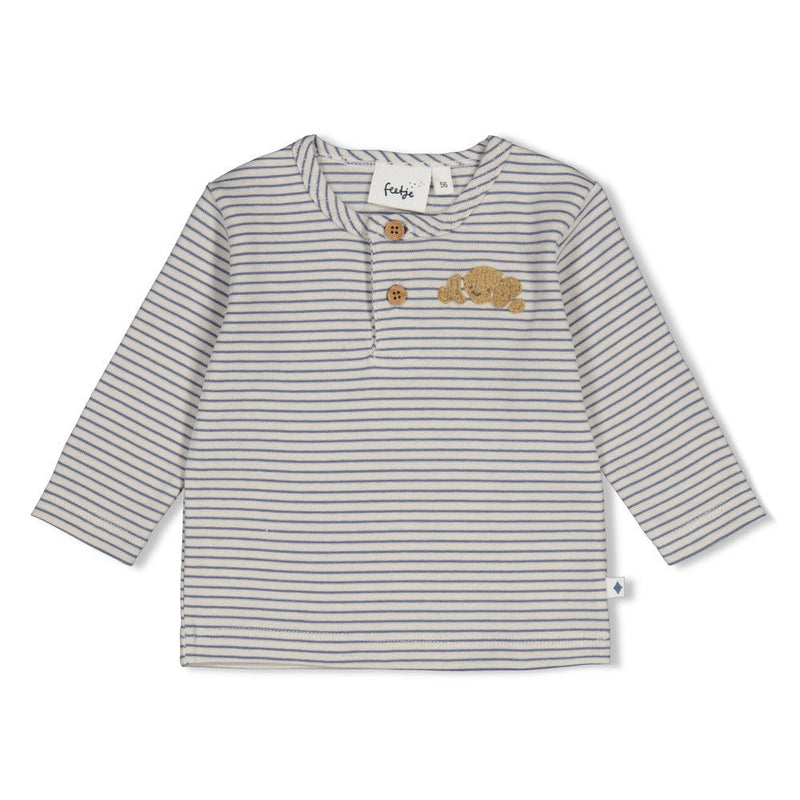 Jongens Longsleeve rib met streep - Breakfast Buddy van Feetje in de kleur Blauw in maat 62.