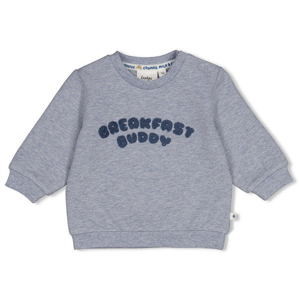 Jongens Sweater - Breakfast Buddy van Feetje in de kleur Blauw melange in maat 62.