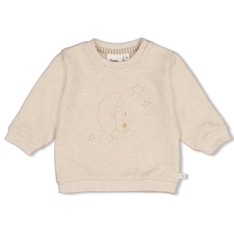 Unisexs Sweater - Over the Moon for You van Feetje in de kleur Offwhite melange in maat 62.