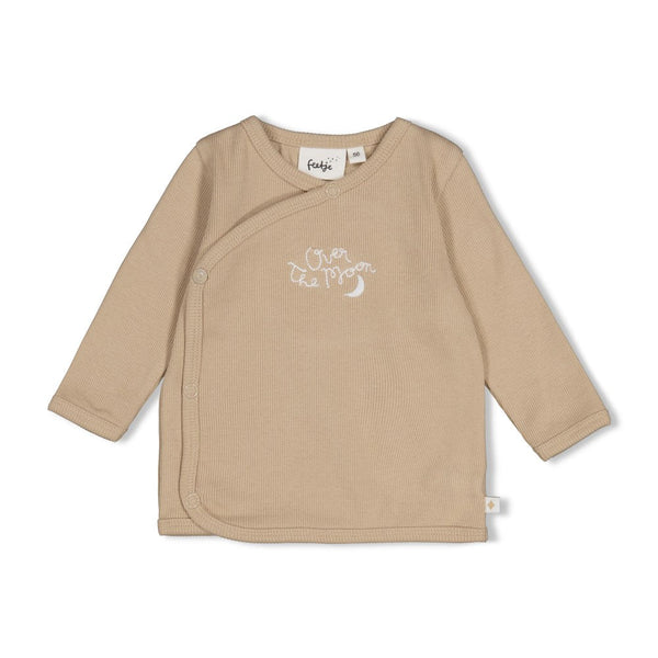 Unisexs Overslagshirt rib - Over the Moon for You van Feetje in de kleur Taupe in maat 62.