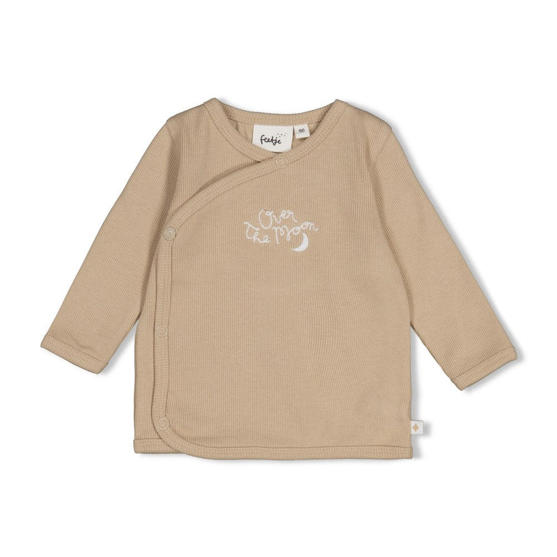 Unisexs Overslagshirt rib - Over the Moon for You van Feetje in de kleur Taupe in maat 62.