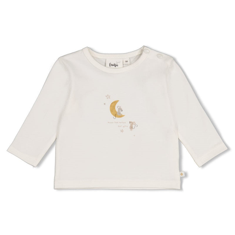 Unisexs Longsleeve - Over the Moon for You van Feetje in de kleur Offwhite in maat 62.